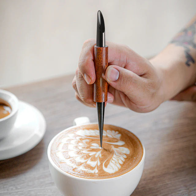 Coffee Latte Art Pen – Stainless Steel Carving Needle | Wooden Handle Latte Art Tool, Easily Create Fancy Coffee Designs