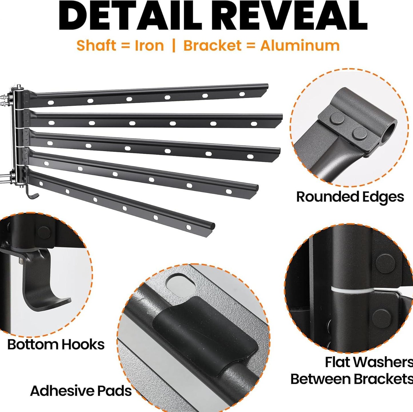 RV Clothes Drying Rack – 26.5" Wide, Ladder Mount, 5 Rotating Arms, All-Metal Foldable Design