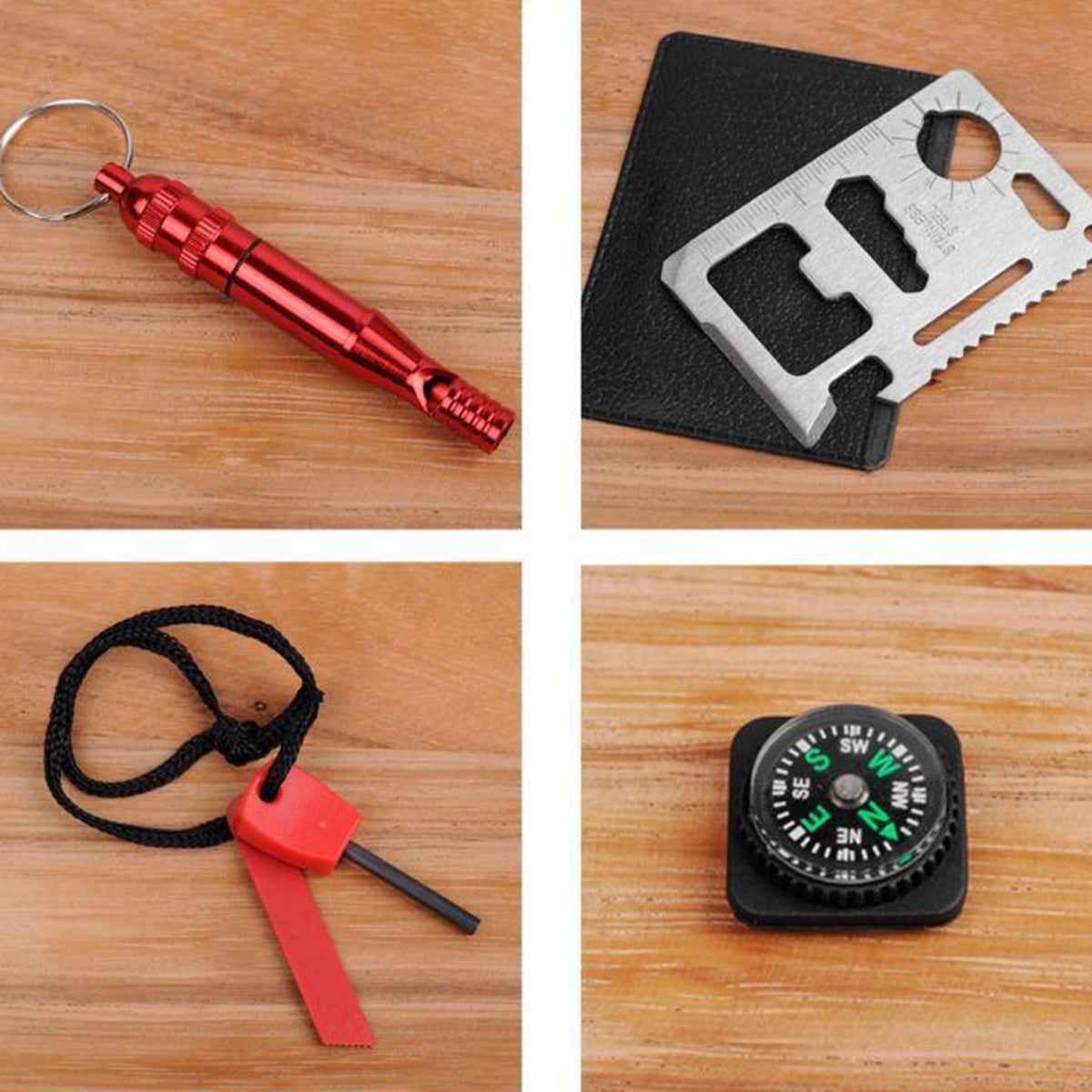 Emergency Survival Kit – Multi-Tool Set with Compass &amp; LED Flashlight in Portable Red Case