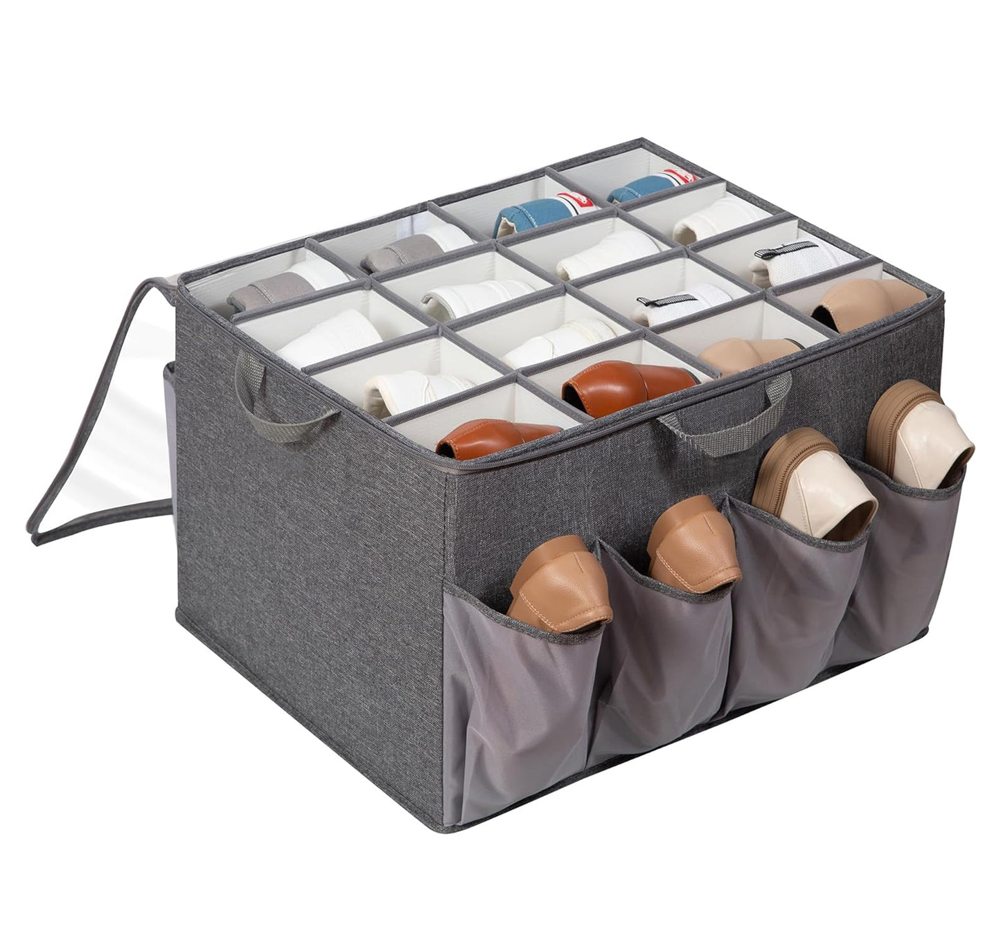 Fabric Shoe Storage Box with Transparent Lid & Adjustable Dividers – Closet