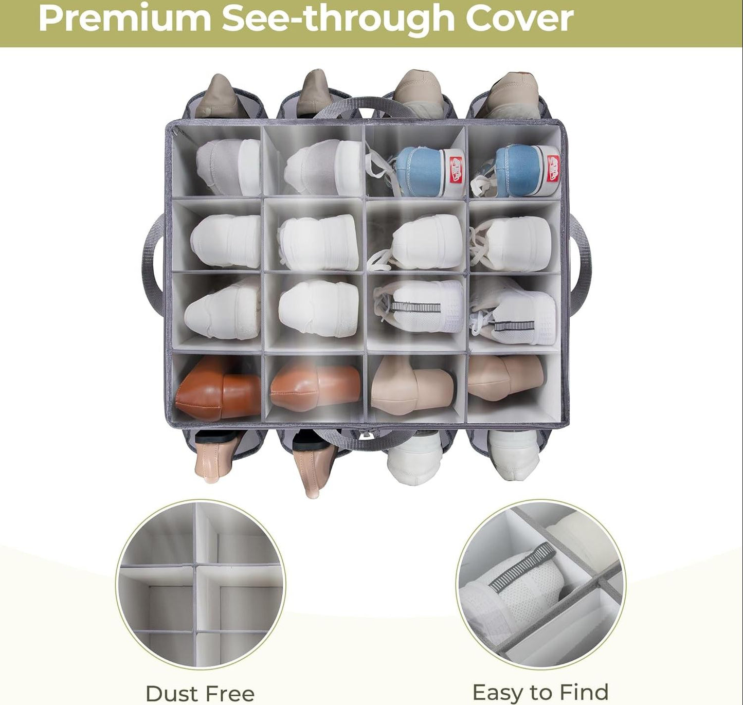 Fabric Shoe Storage Box with Transparent Lid & Adjustable Dividers – Closet