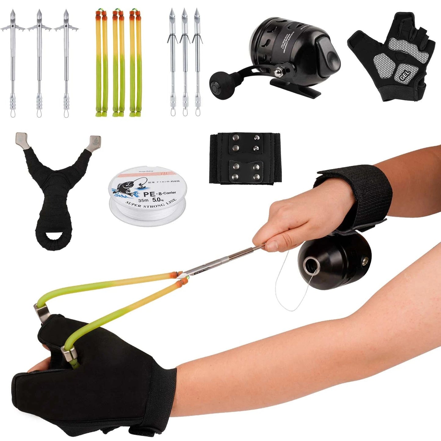 Classic Spearfishing Slingshot Set – Stainless Steel Frame with Fishing Reel & Accessories