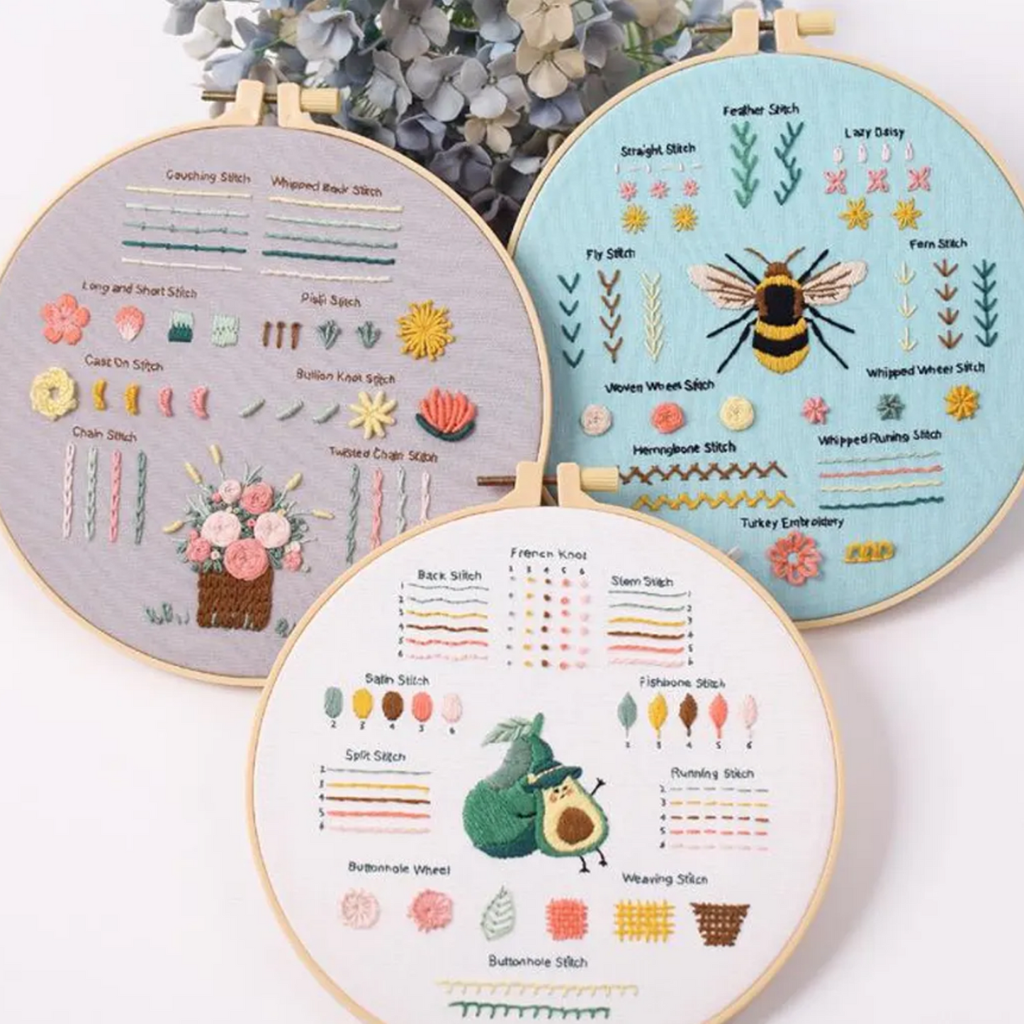 Beginner Embroidery Kit (Set of 3) – DIY Hand Embroidery & Cross Stitch Craft