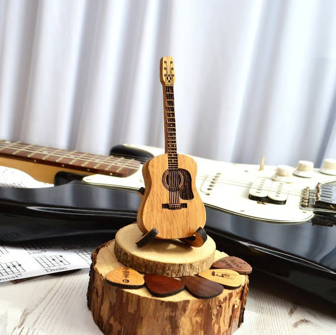 Wooden Acoustic Guitar Pick Box with Stand