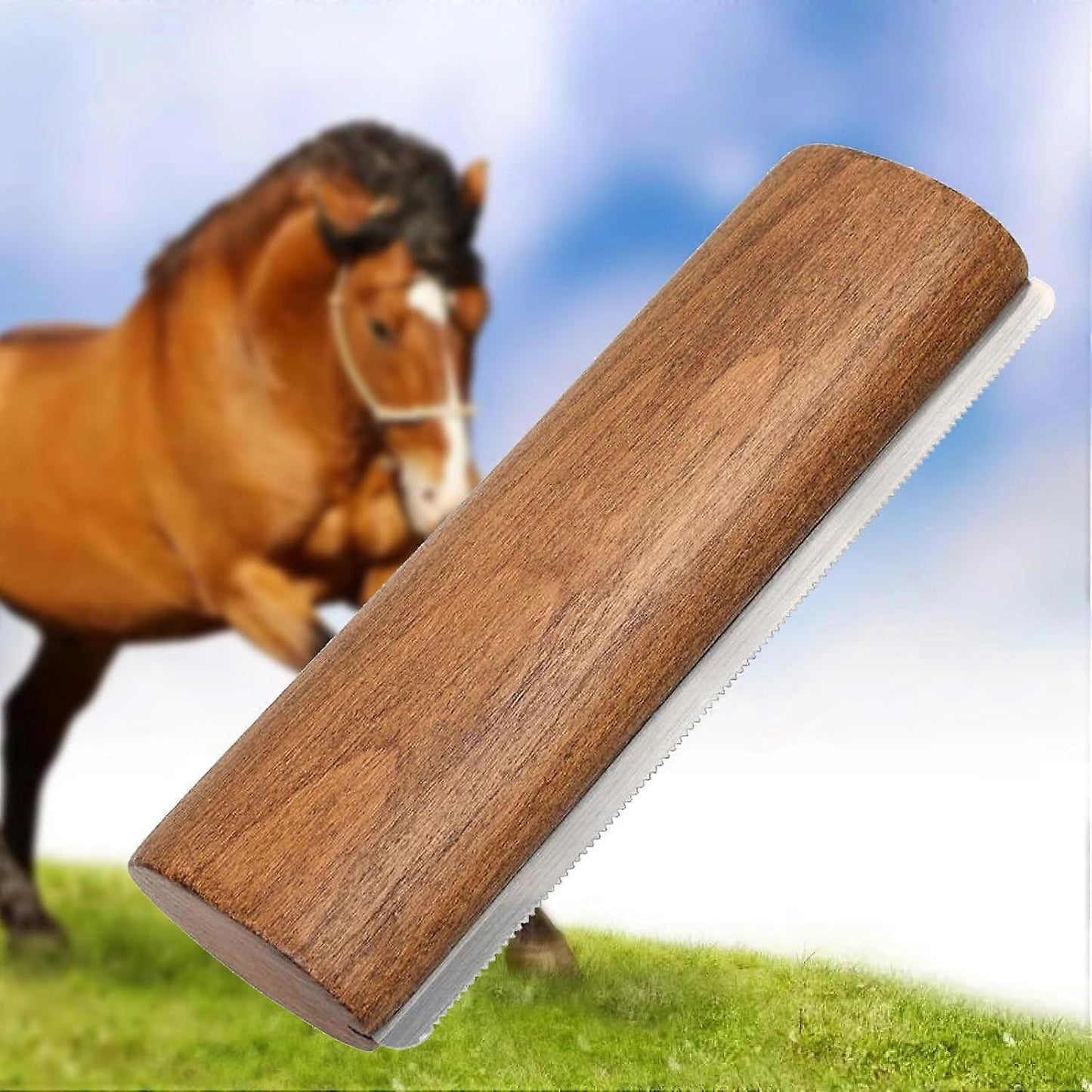 Wooden Handle Horsehair Brush – Portable Grooming Tool for Horses, Pets, and Livestock