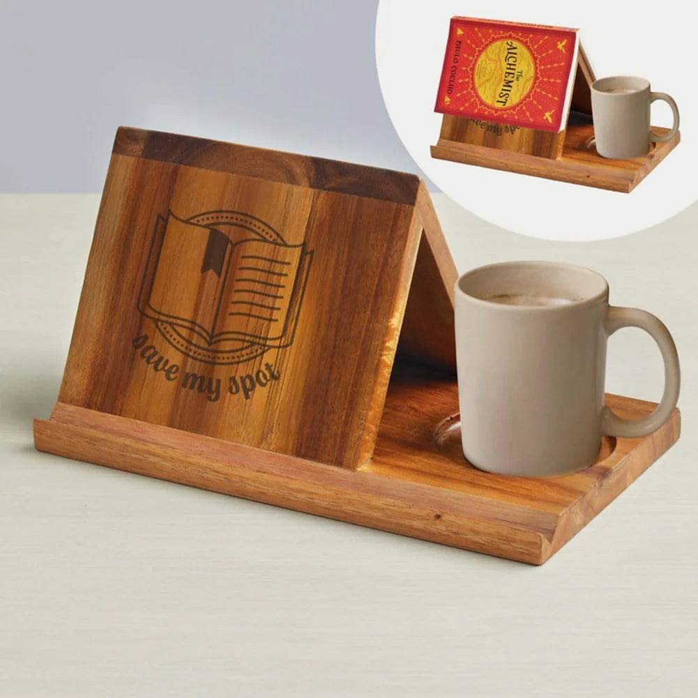 Sleek Wooden Reading Valet Organizer – Stylish Desk Storage for Books, Mugs & Pens