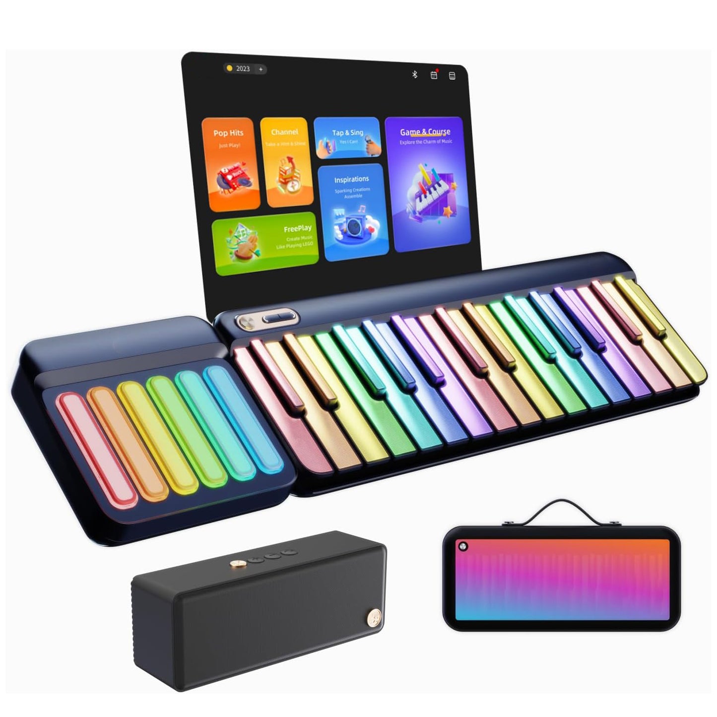 Portable Learning Digital Piano with Rainbow LED Keys | 256 Tones | 100+ Auto Chords