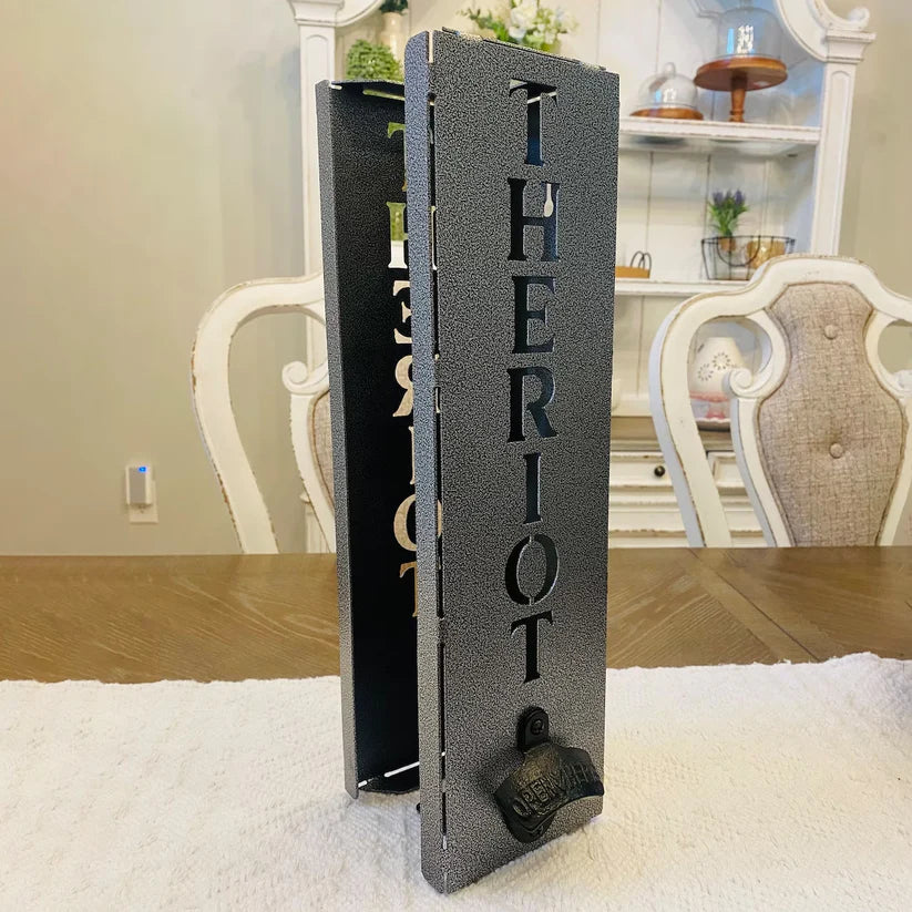 Personalized Can Cooler Holder with Bottle Opener– Metal Storage Rack