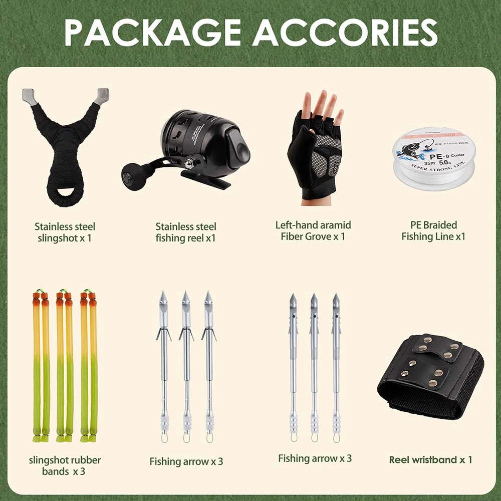 Classic Spearfishing Slingshot Set – Stainless Steel Frame with Fishing Reel & Accessories