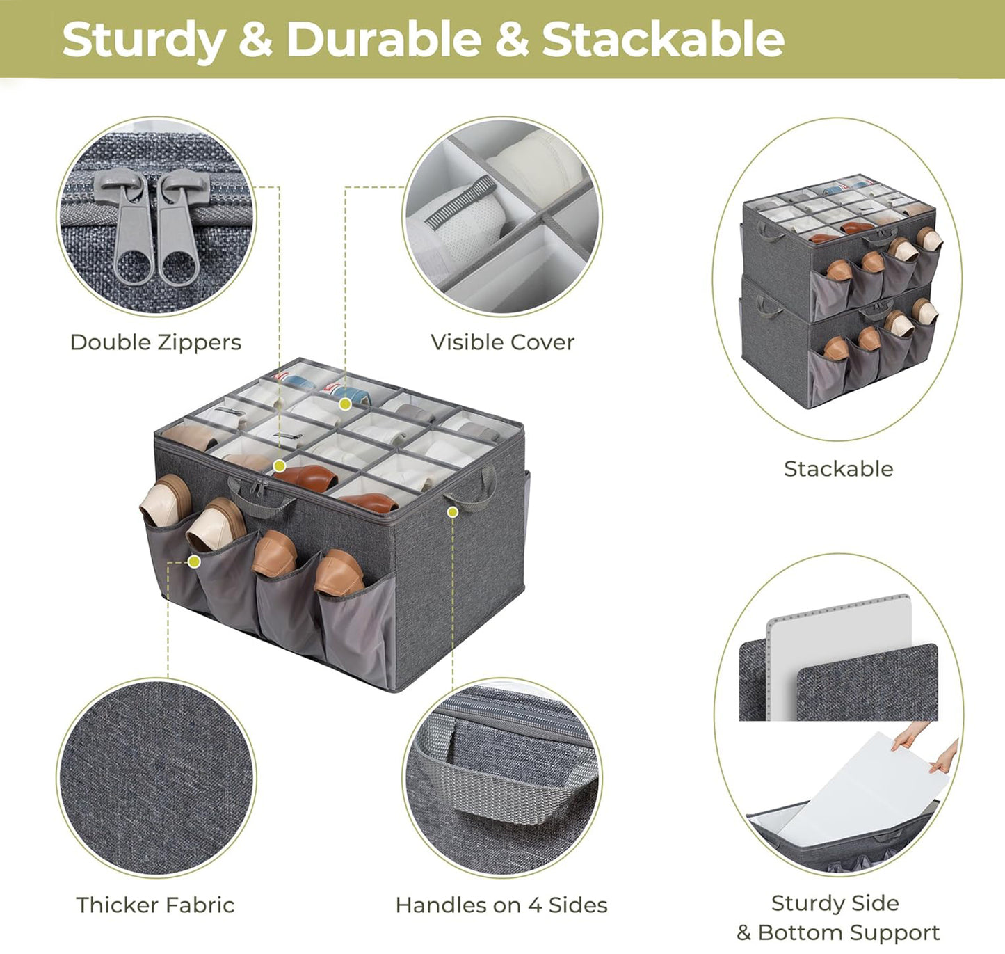 Fabric Shoe Storage Box with Transparent Lid & Adjustable Dividers – Closet