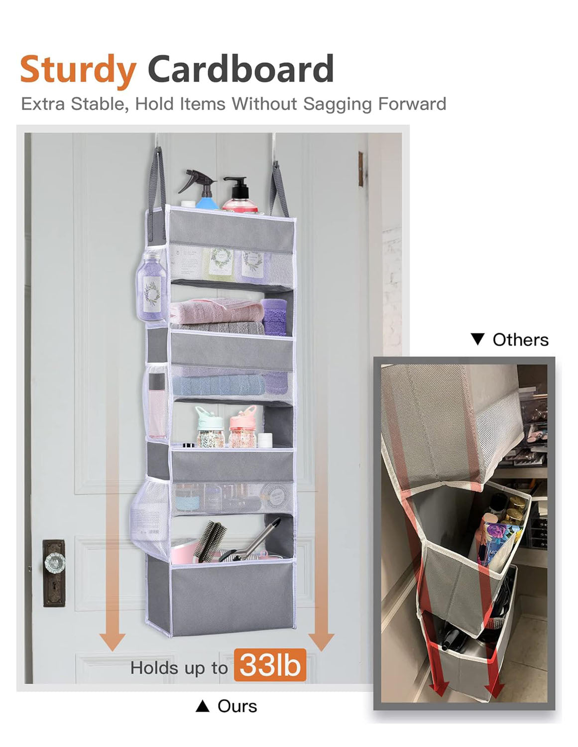 Over-the-Door Storage Organizer – Single Pack | 5 Large Pockets & 10 Mesh Side Pockets | Holds Up to 44lbs | Transparent Window | Ideal for Bedroom/Nursery/Toys/Shoes/Diapers