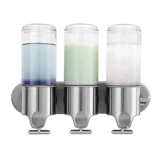 3-Chamber Wall-Mounted Shower Pump – 3 × 15 fl. oz Shampoo & Soap Dispenser, Stainless Steel