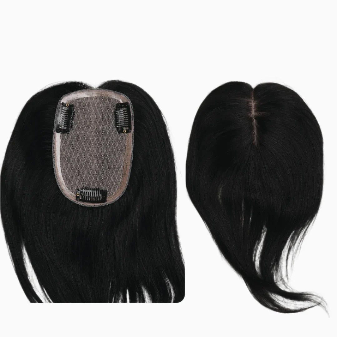 Real Human Hair Silk Base Hair Topper with Clip – Natural, Luxurious, Effortless Confidence