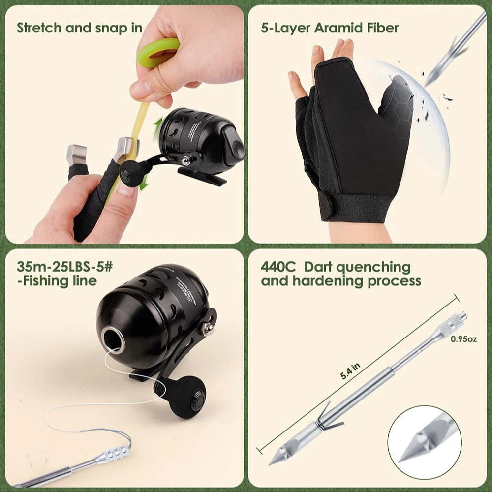 Classic Spearfishing Slingshot Set – Stainless Steel Frame with Fishing Reel & Accessories