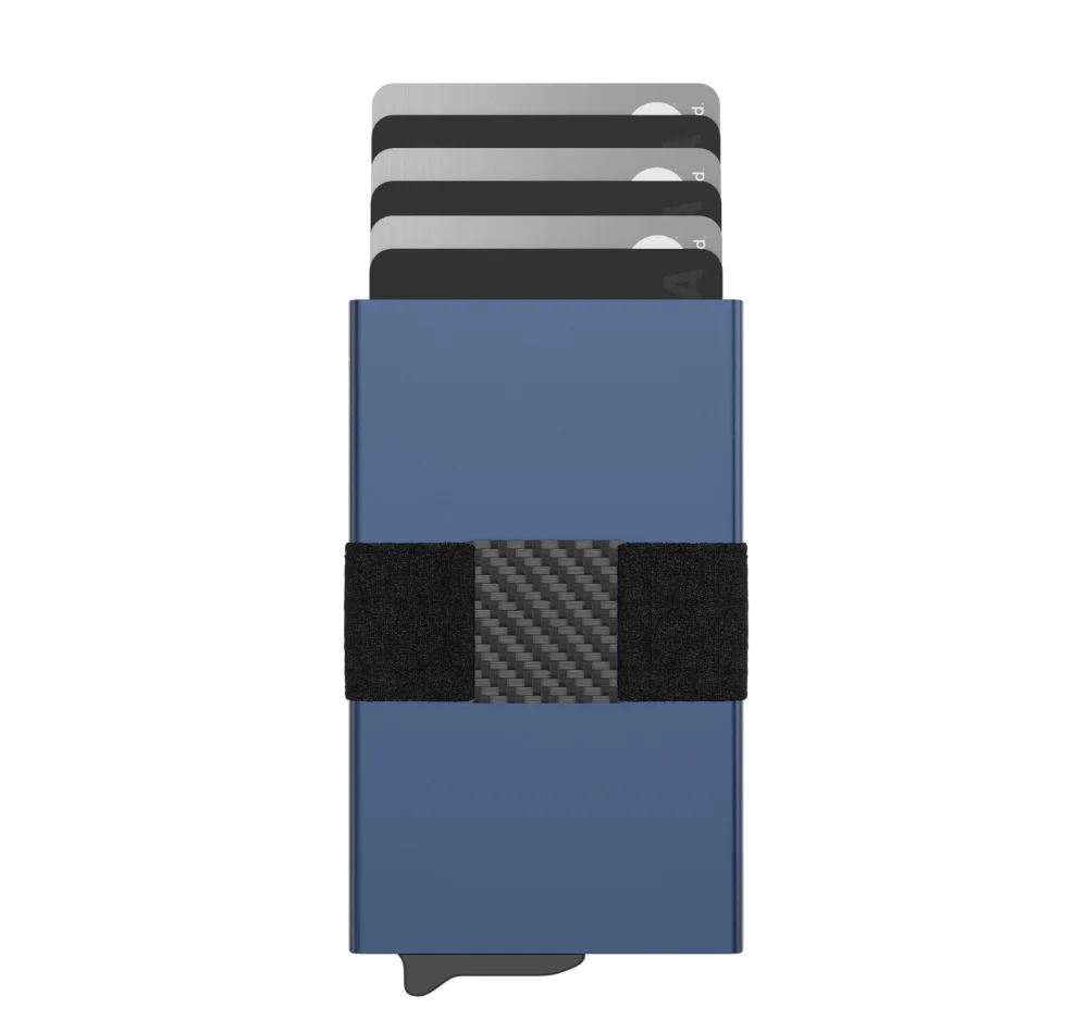 RFID Blocking Wallet – Slim Aluminum Card Holder with Carbon Fiber Cash Strap