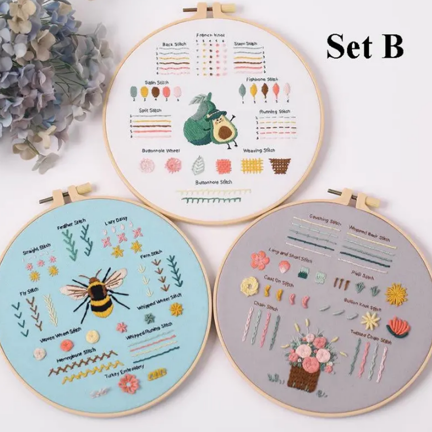 Beginner Embroidery Kit (Set of 3) – DIY Hand Embroidery & Cross Stitch Craft