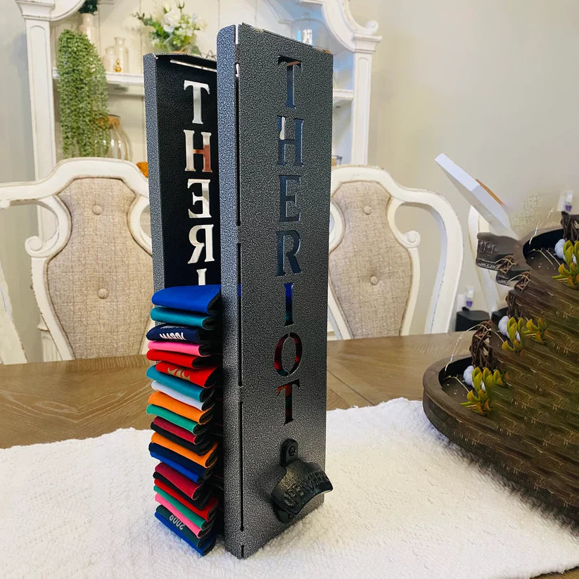 Personalized Can Cooler Holder with Bottle Opener– Metal Storage Rack
