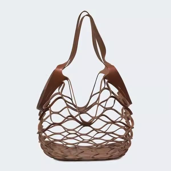 Brown Mesh Leather Bag – Chic & Functional Travel Companion