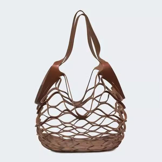 Brown Mesh Leather Bag – Chic & Functional Travel Companion