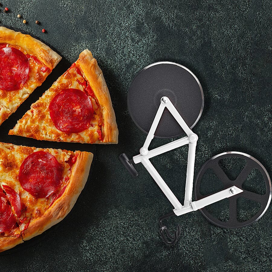 Bicycle Pizza Cutter – Dual Stainless Steel Non-Stick Wheels with Stand