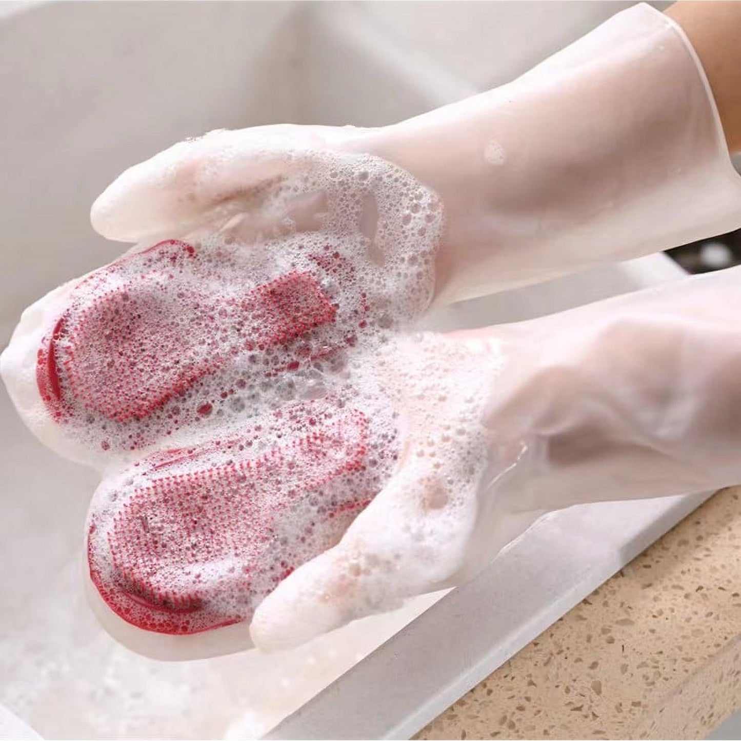 Waterproof Dishwashing Gloves with Built-in Brush – Easy and Hygienic Cleaning
