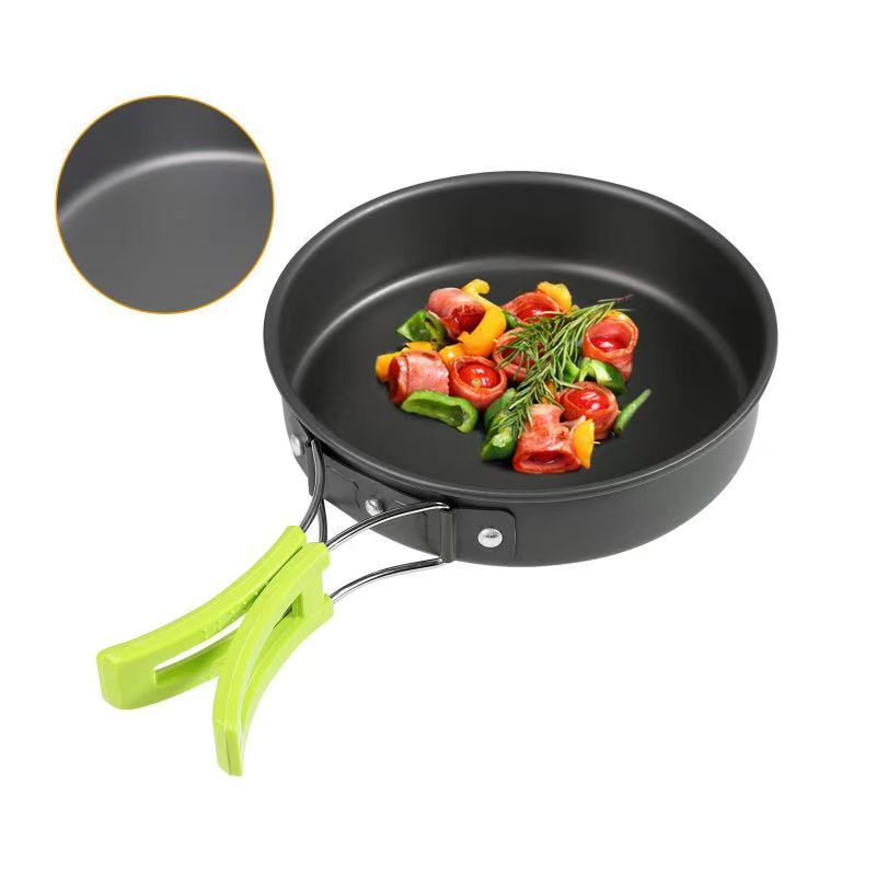 Camping Cookware Set – Portable 10-Piece Outdoor Cooking Kit | Non-Stick Pots, BPA-Free Bowls & Utensils, Wooden Spatula, Cleaning Sponge