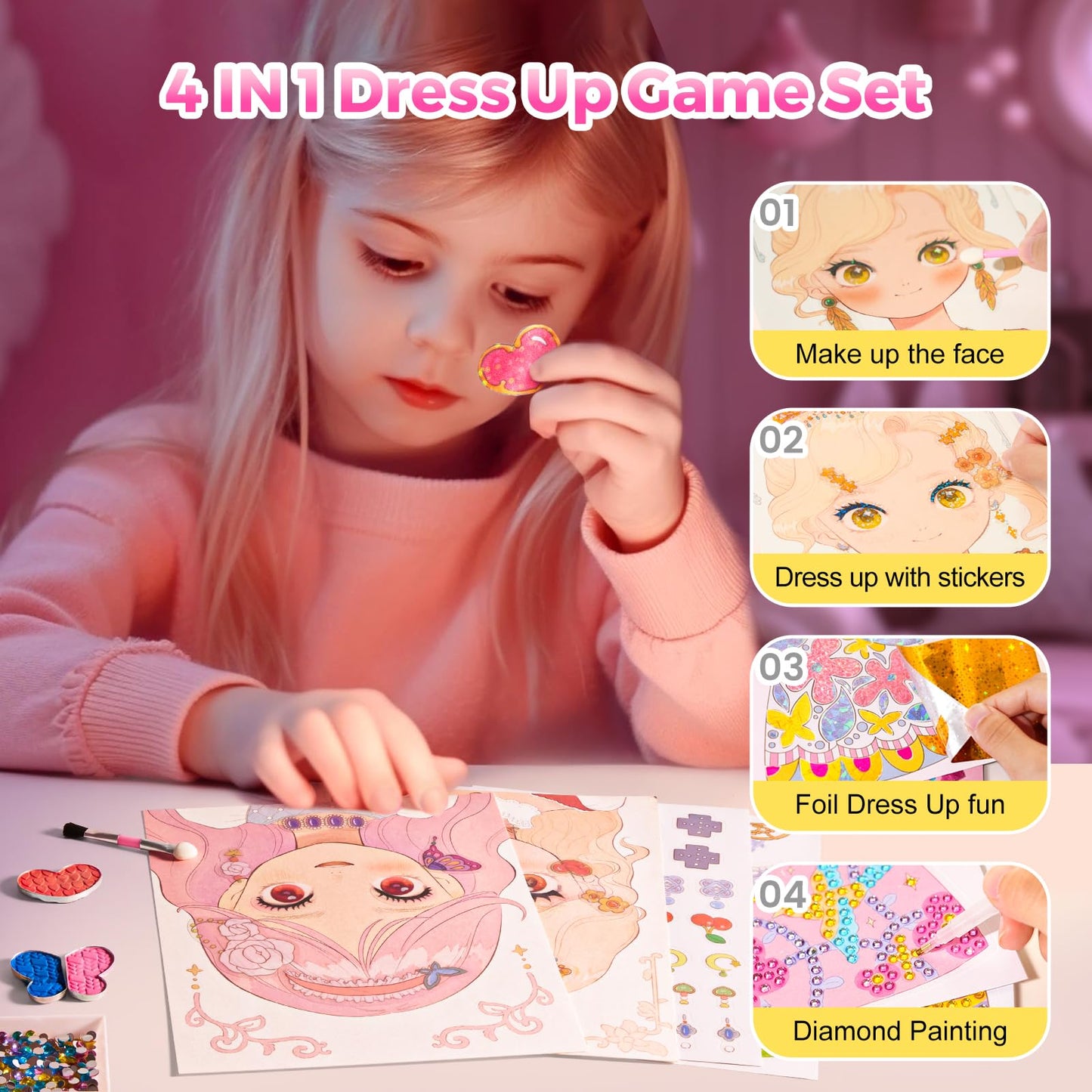Princess DIY Sticker & Makeup Activity Book – Creative Fun with Royal Dress-Up and Sparkling Crafts