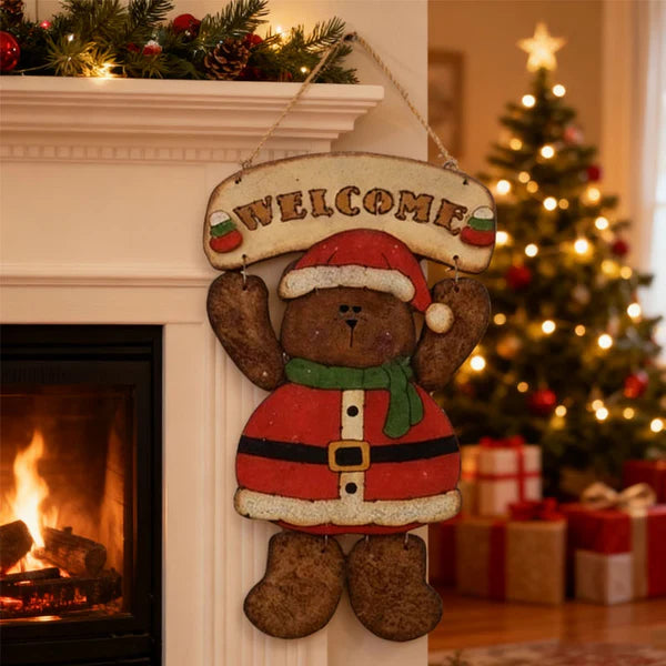 Christmas Bear Welcome Sign – Warm Holiday Greetings for Every Door