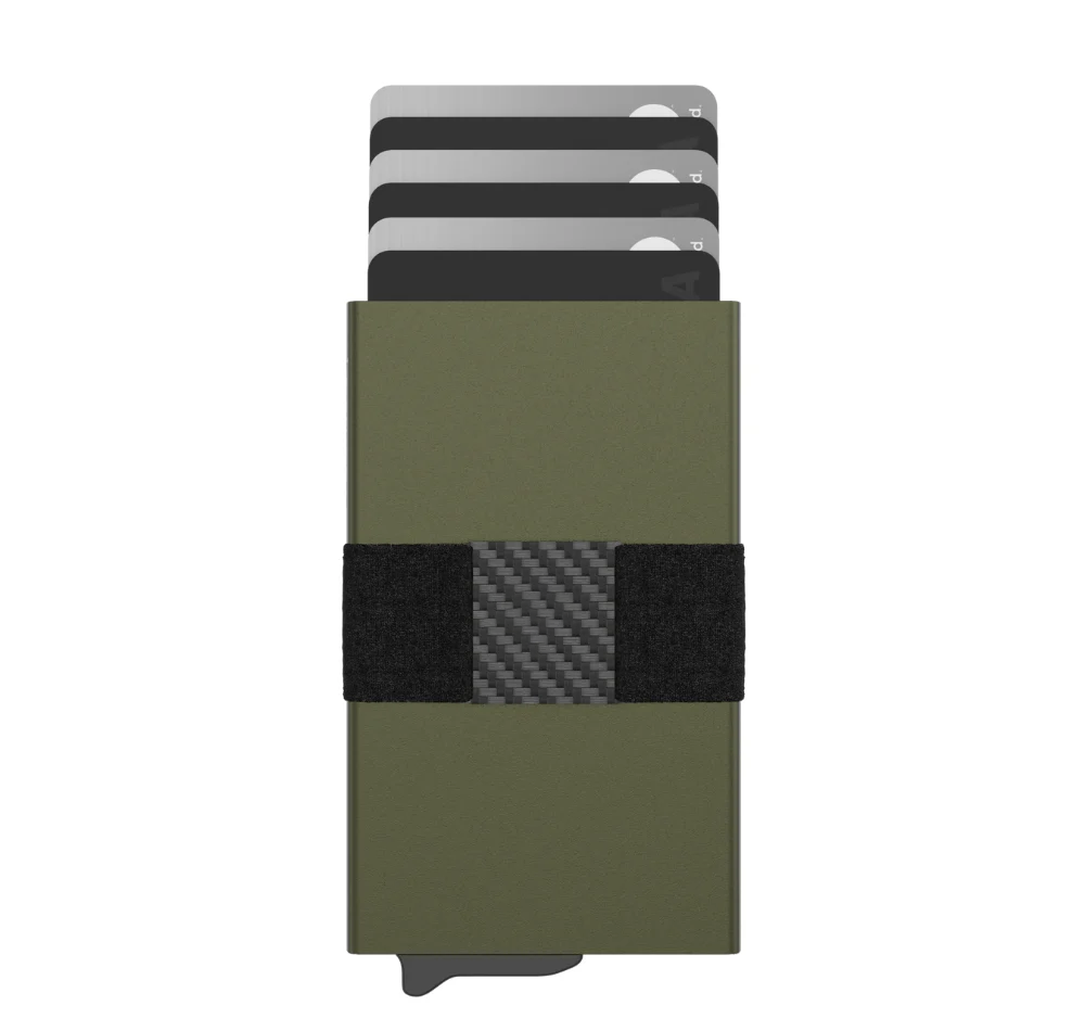 RFID Blocking Wallet – Slim Aluminum Card Holder with Carbon Fiber Cash Strap