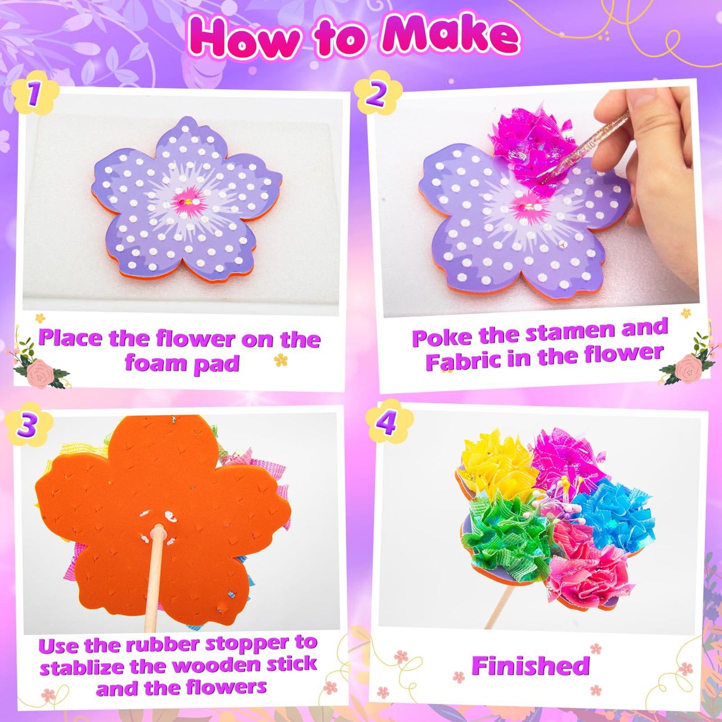 Poke Art Bouquet Set – Creative Flower Craft Toy with Wooden Vase