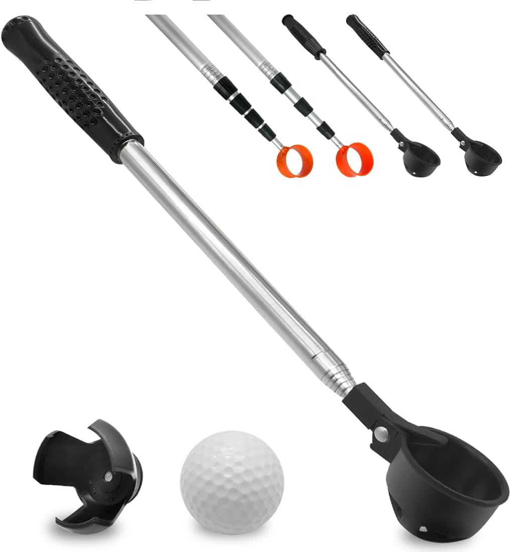 Telescopic Golf Ball Retriever – Stainless Steel Golf Picker Tool with Putter Grip Attachment