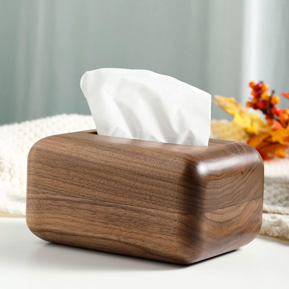 Wooden Rectangular Tissue Box – Elegant Natural Walnut Napkin Holder for Home & Office Decor