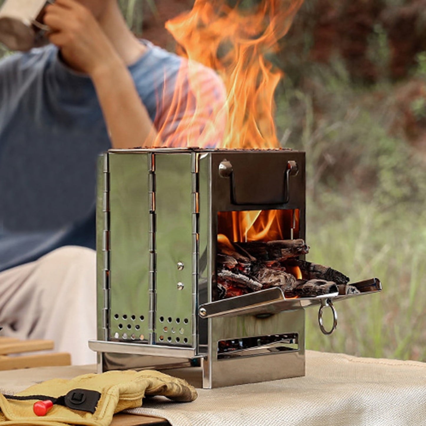 Firewood Stove – Stainless Steel Portable Charcoal Grill for Outdoor Cooking & Smoking