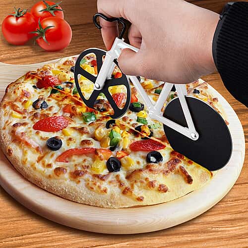 Bicycle Pizza Cutter – Dual Stainless Steel Non-Stick Wheels with Stand