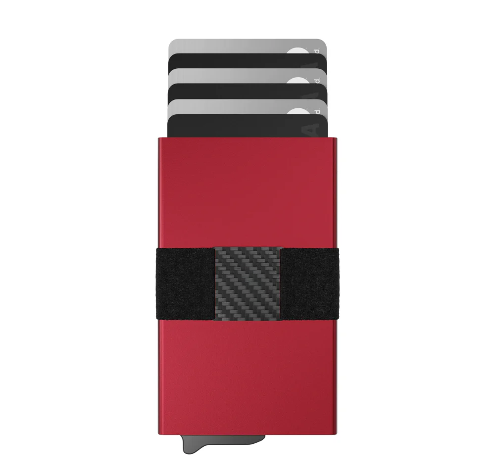 RFID Blocking Wallet – Slim Aluminum Card Holder with Carbon Fiber Cash Strap