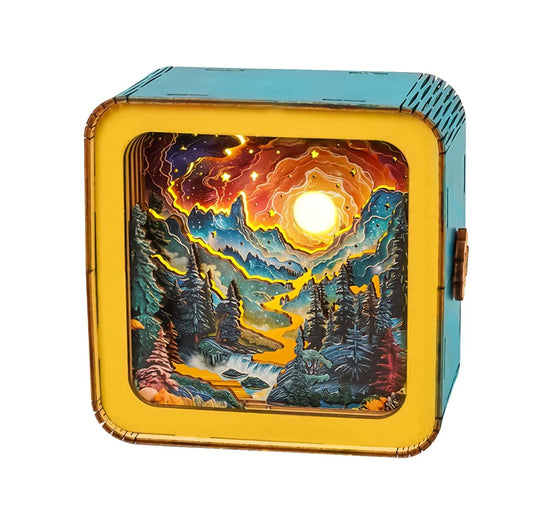 Golden River in Forest - 3D Wooden Puzzle Night Light