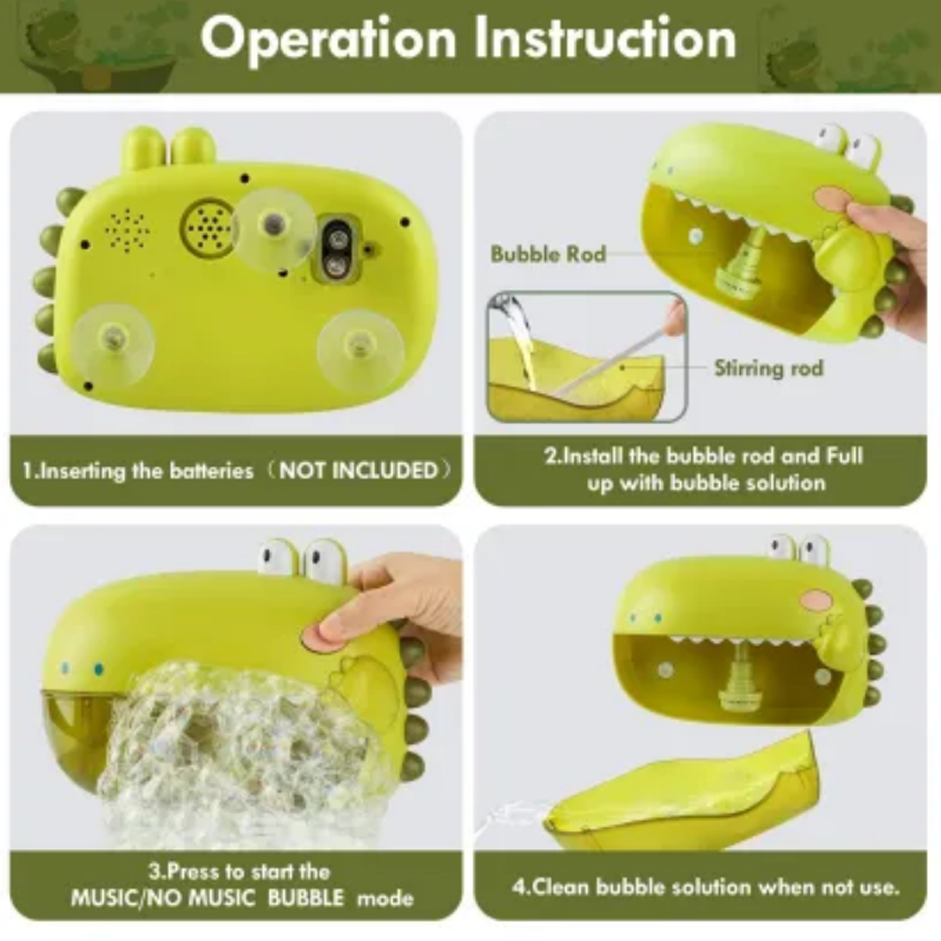Automatic Dinosaur Bubble Machine – Electric Bathtub Toy with Music