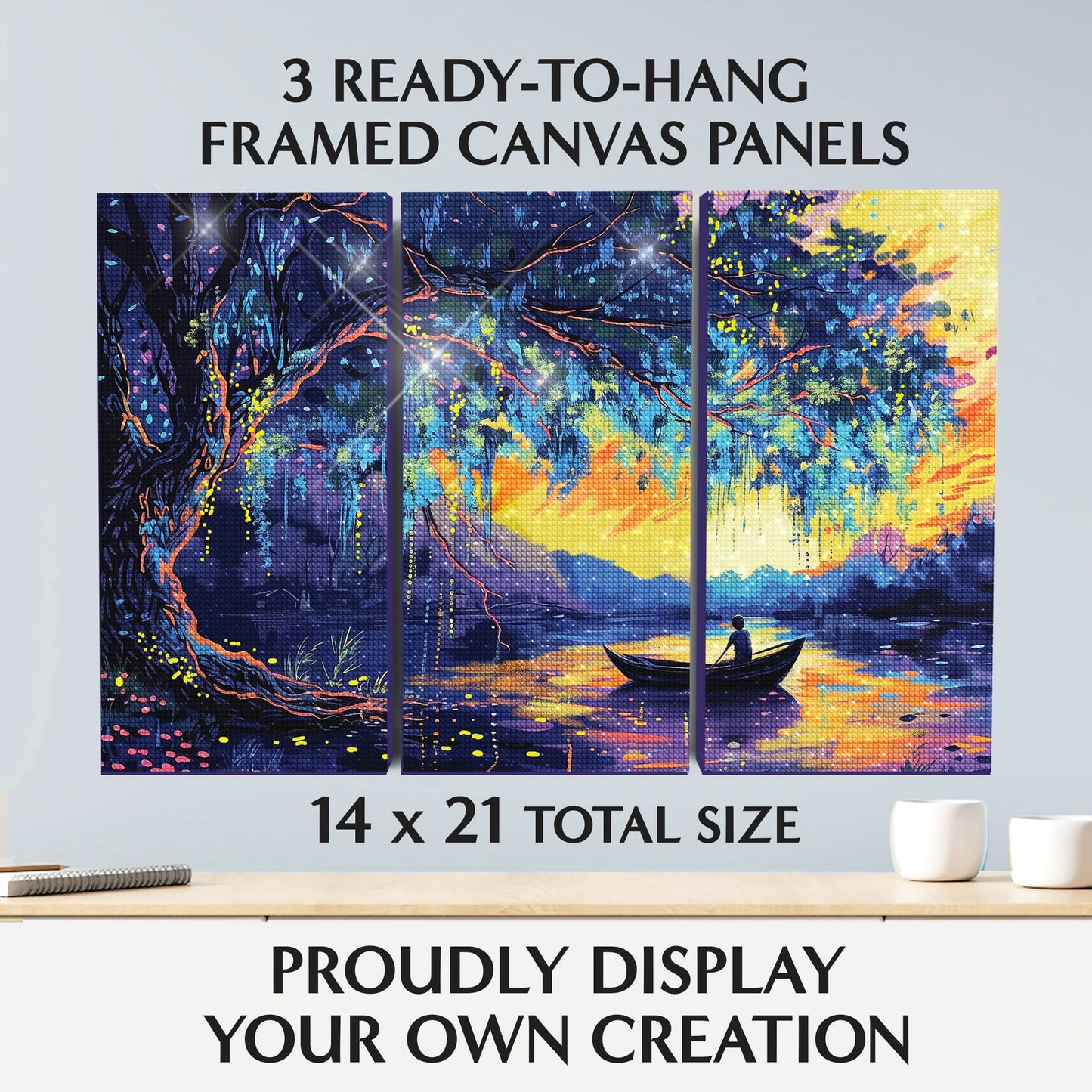 Mystic Wolf Diamond Painting Kit for Adults – Relaxing 3-Panel DIY Art Canvas Set