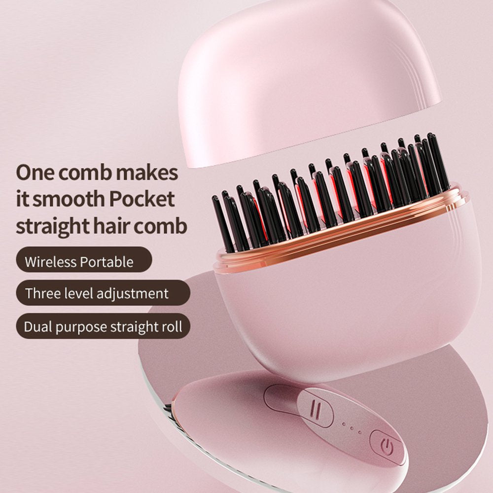 Mini Cordless Hair Straightener Brush – Portable USB Rechargeable Hair Styling Tool