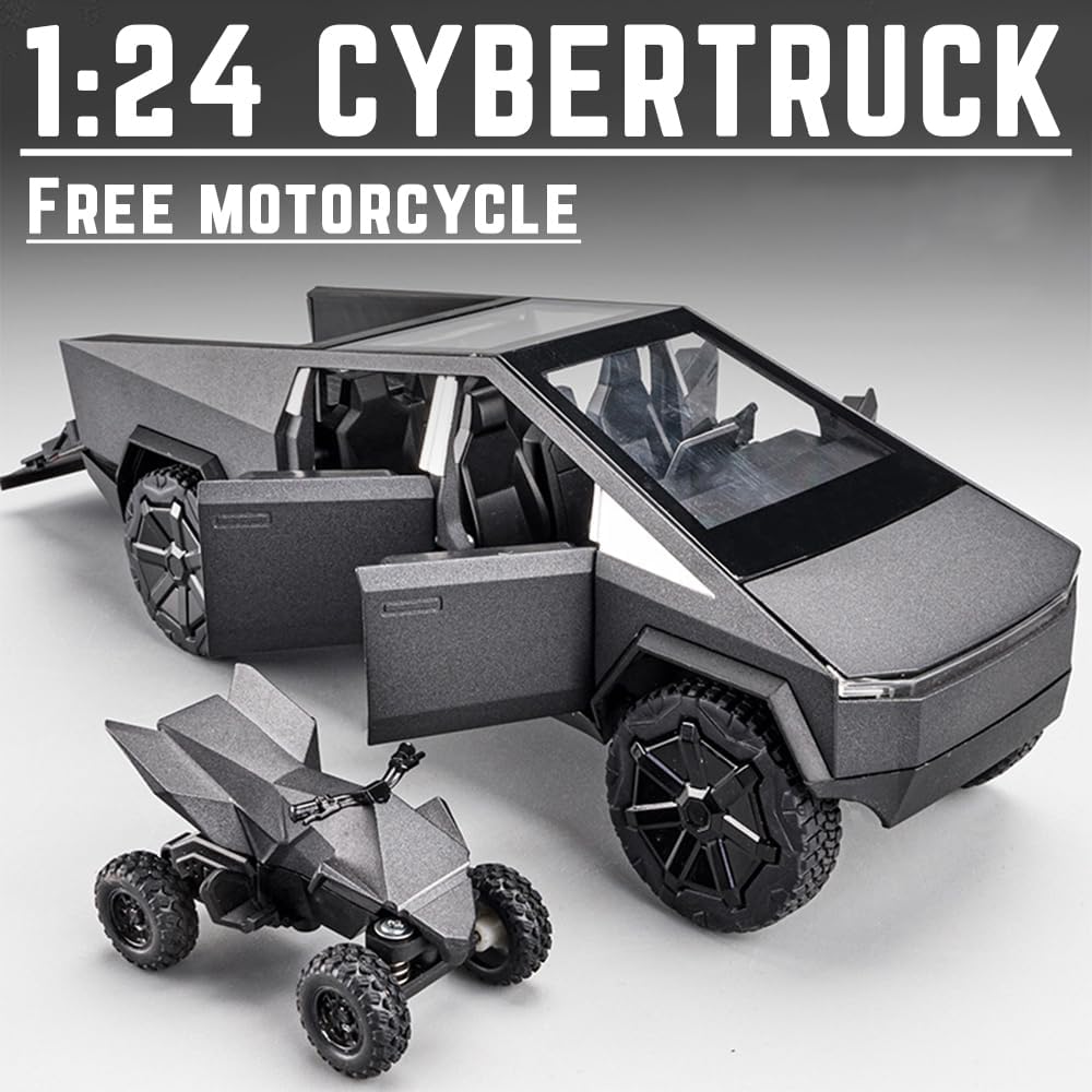 1/24 Scale Toy Pickup Truck Model with RV Motorcycle | Die-Cast Metal Truck with Lights
