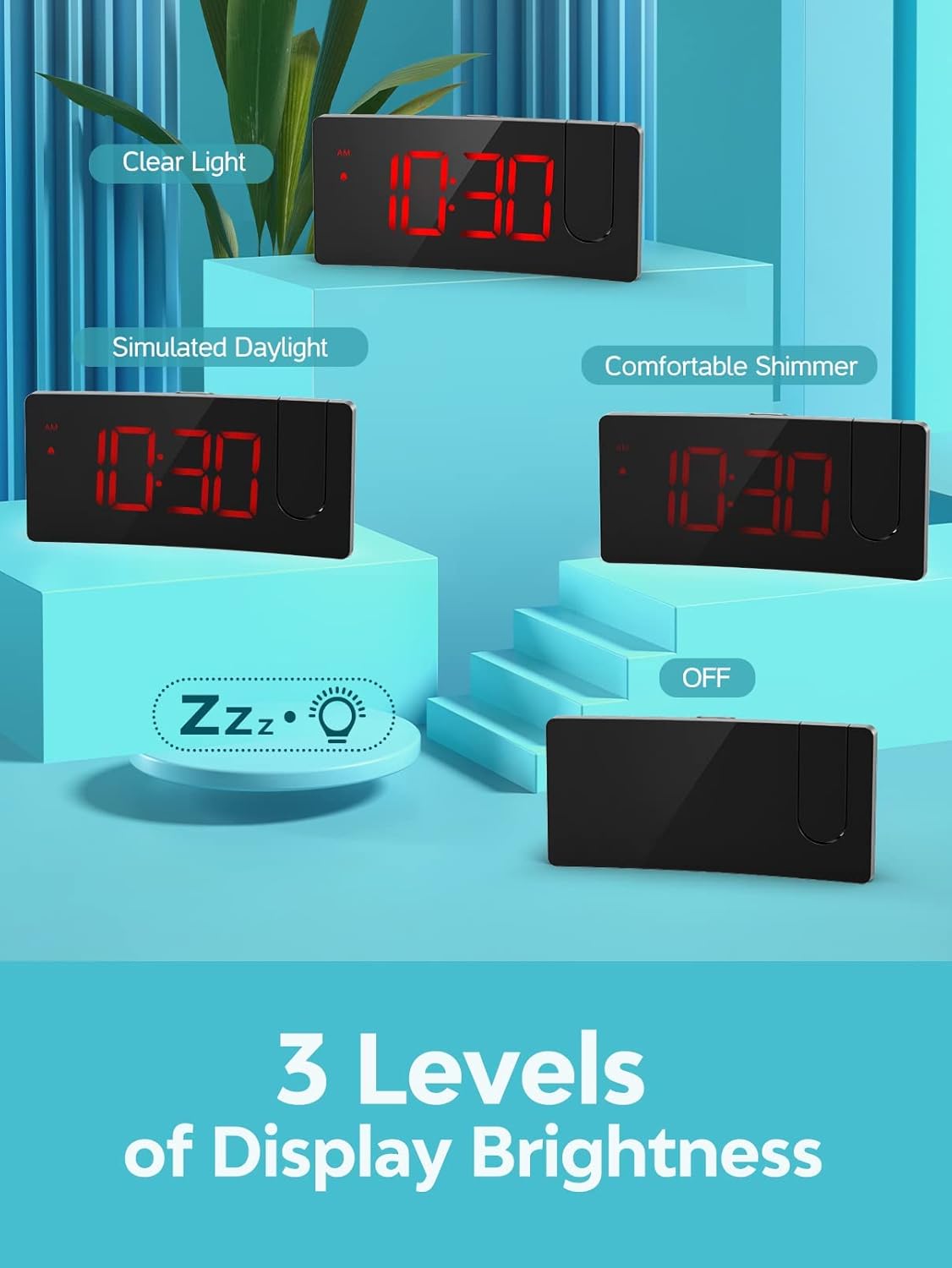 Projection Alarm Clock – 180° Rotatable LED Display with USB Charging & Snooze