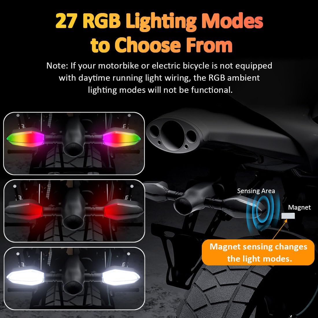 2-Pack LED Motorcycle Turn Signal Projector Lights – 27 RGB Flowing Modes
