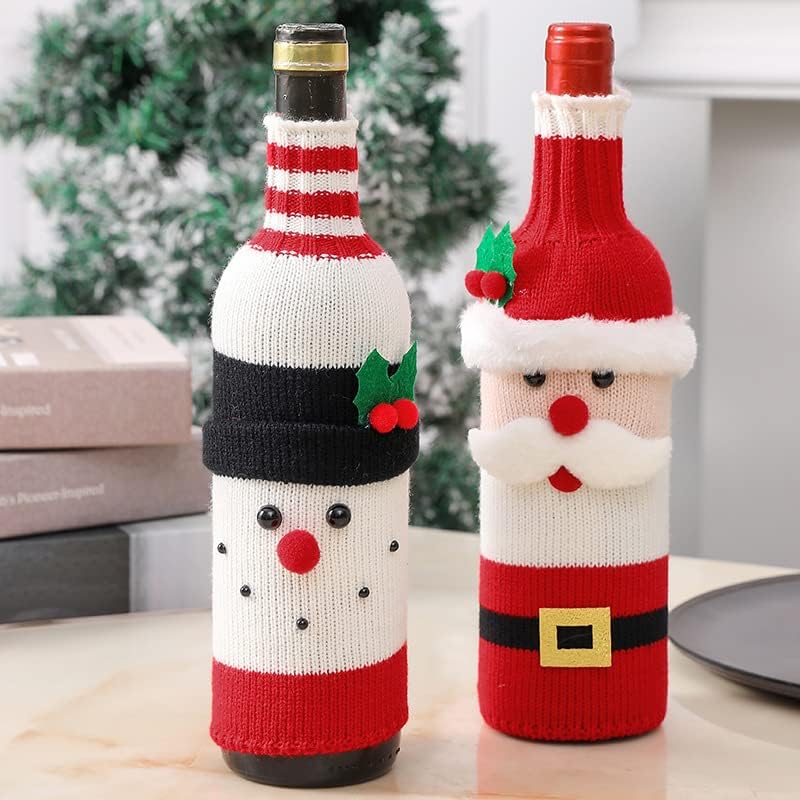 Christmas Wine Bottle Covers – 3PCS Knitted Holiday Bottle Sleeves for Wine & Champagne