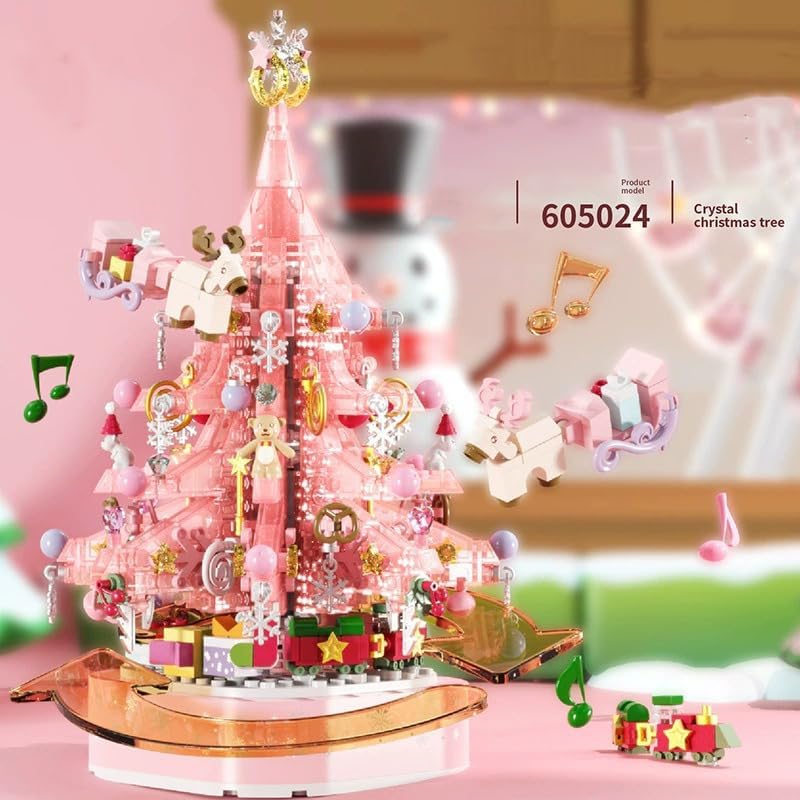 Christmas Tree Music Box Building Set – 675 PCS DIY Crystal Tree Construction Kit with Lights and Music