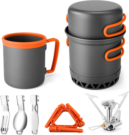 Camping Cookware Set with Heat Exchanger – Portable Backpacking Stove & Outdoor Dining Kit