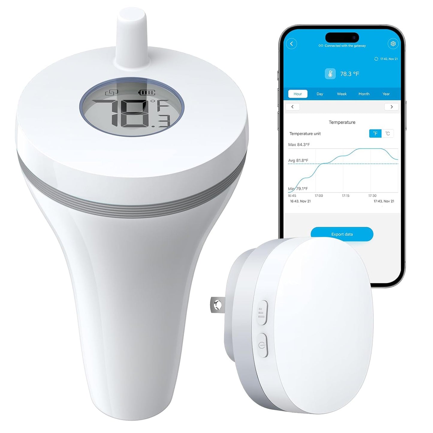 Smart Pool Thermometer with Wi-Fi Gateway | Digital Wireless Water Temperature Monitor