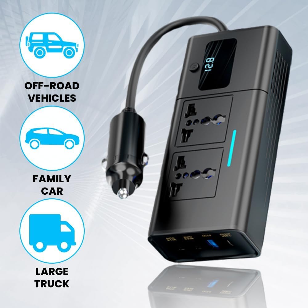 200W Car Power Inverter – 4 USB Fast Charging Ports