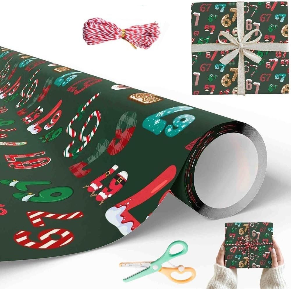 67 Sheets Christmas Wrapping Paper – Fun Meme-Themed Gift Wrap Rolls for Holiday & Birthday Gifts