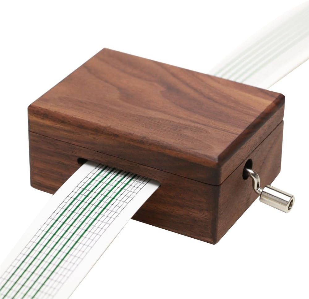 Vintage Walnut Hand-Crank Music Box – 15-Note Mechanical Music Maker with DIY Punch Strips