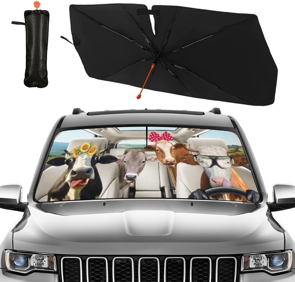 Funny Rooster Car Windshield Umbrella – UV Protection Sunshade for Front Window, Foldable Sun Visor Protector